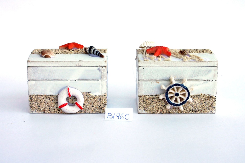 SCATOLA LEGNO C/DECORI MARINI 7,5*5,5*5,5 CM 4 MOD 