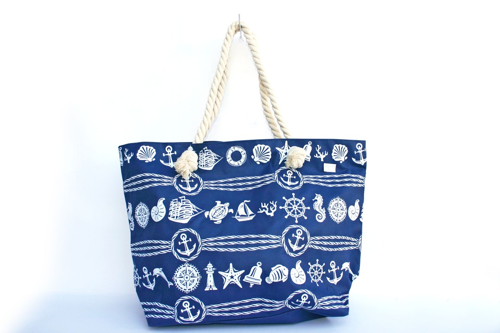 BORSA STOFFA BLU C/SCRITTA BIANCA 52*35*16 CM 
