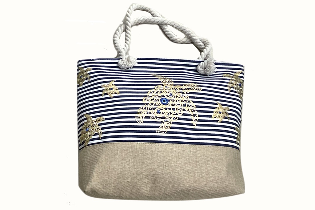 BORSA STOFFA 50*37*13cm RIGHE BIANCHE E BLU 