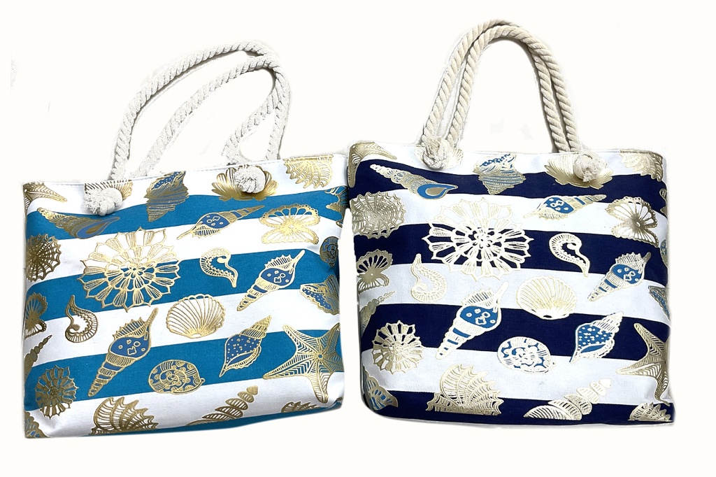 BORSA STOFFA 50*37*13cm BIANCA A RIGHE BLU 