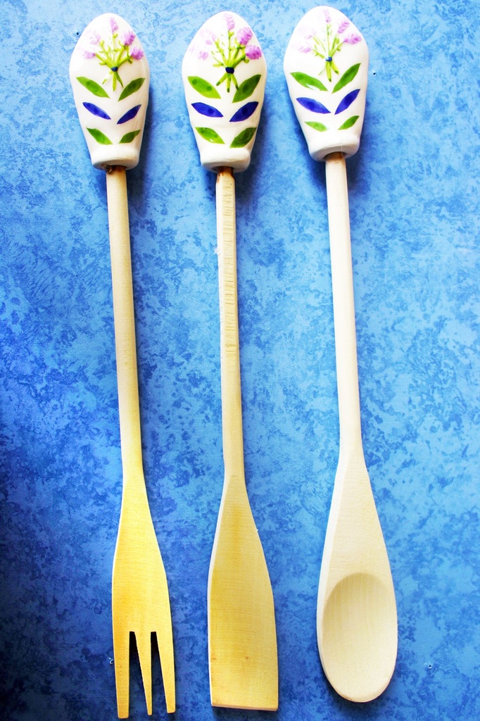 SET 3 POSATE LEGNO C/CERAMICA LAVANDA 