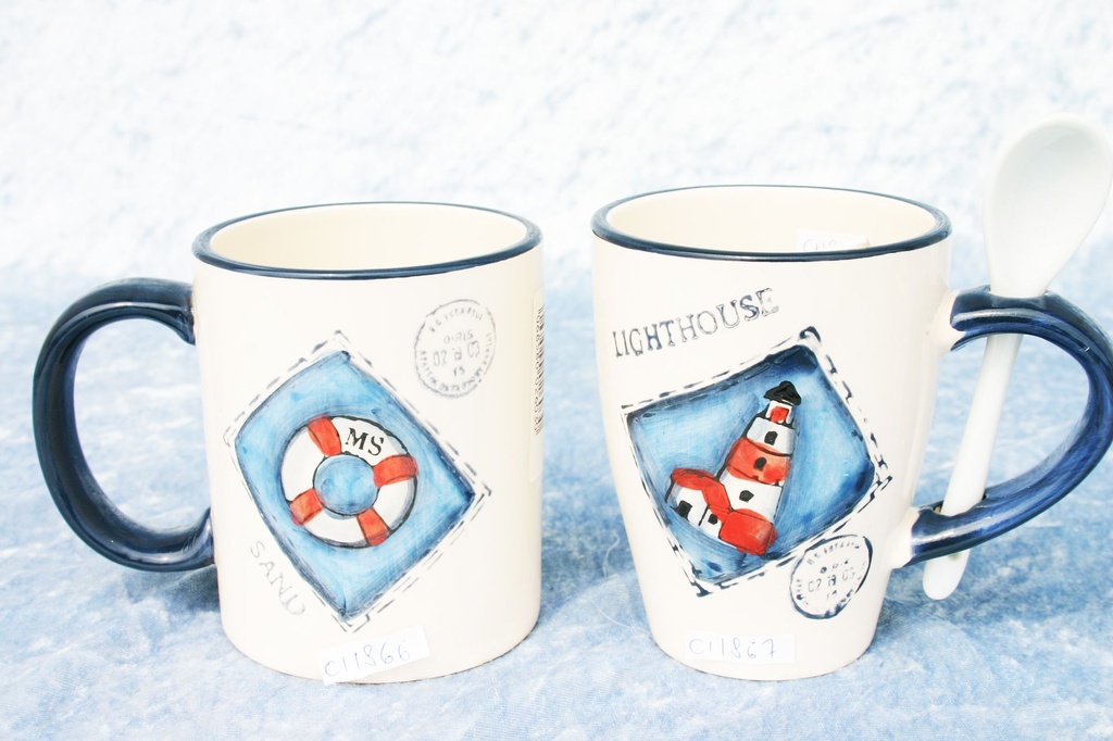 TAZZA CERAMICA DECORI MARINARI 