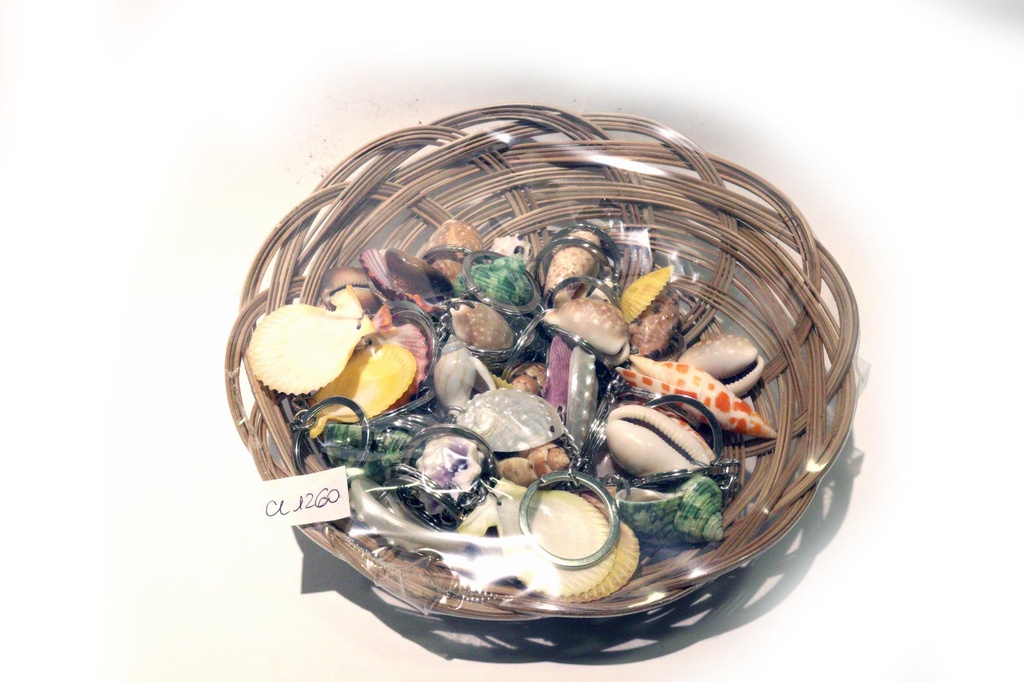 KOŠARA SA PRIVJESCIMA ZA KLJUČEVE OD ŠKOLJKI