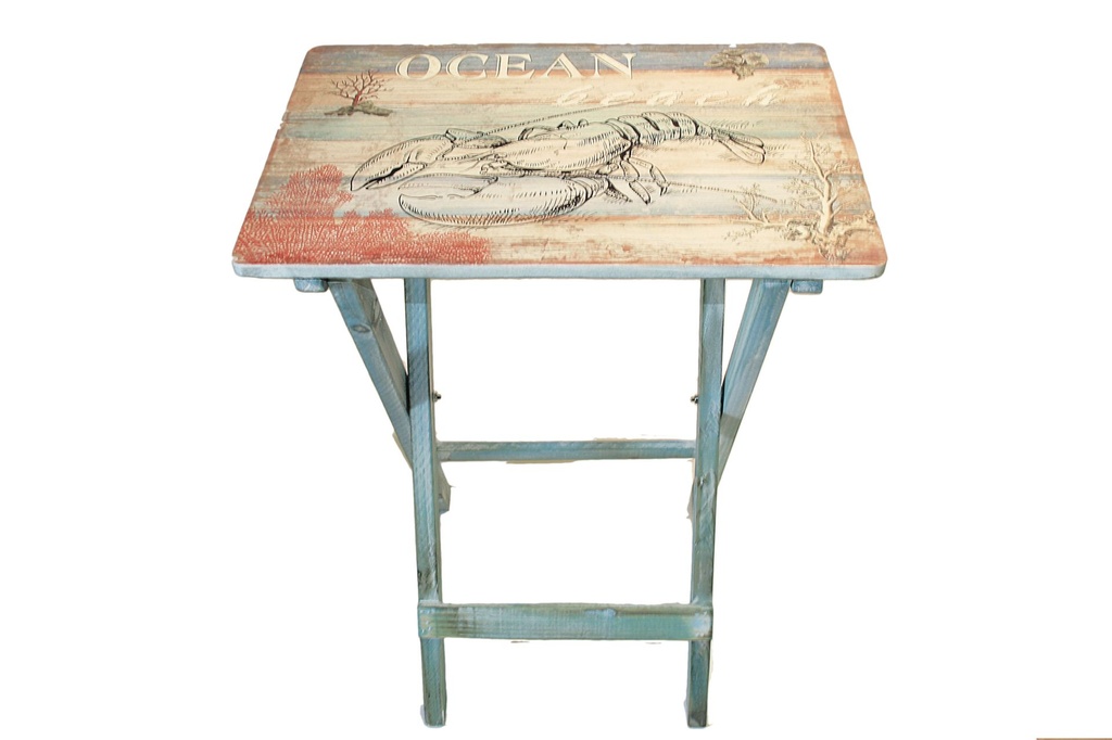 TAVOLINO RETT. LEGNO C/DECORO ARAGOSTA 50*35*65 CM