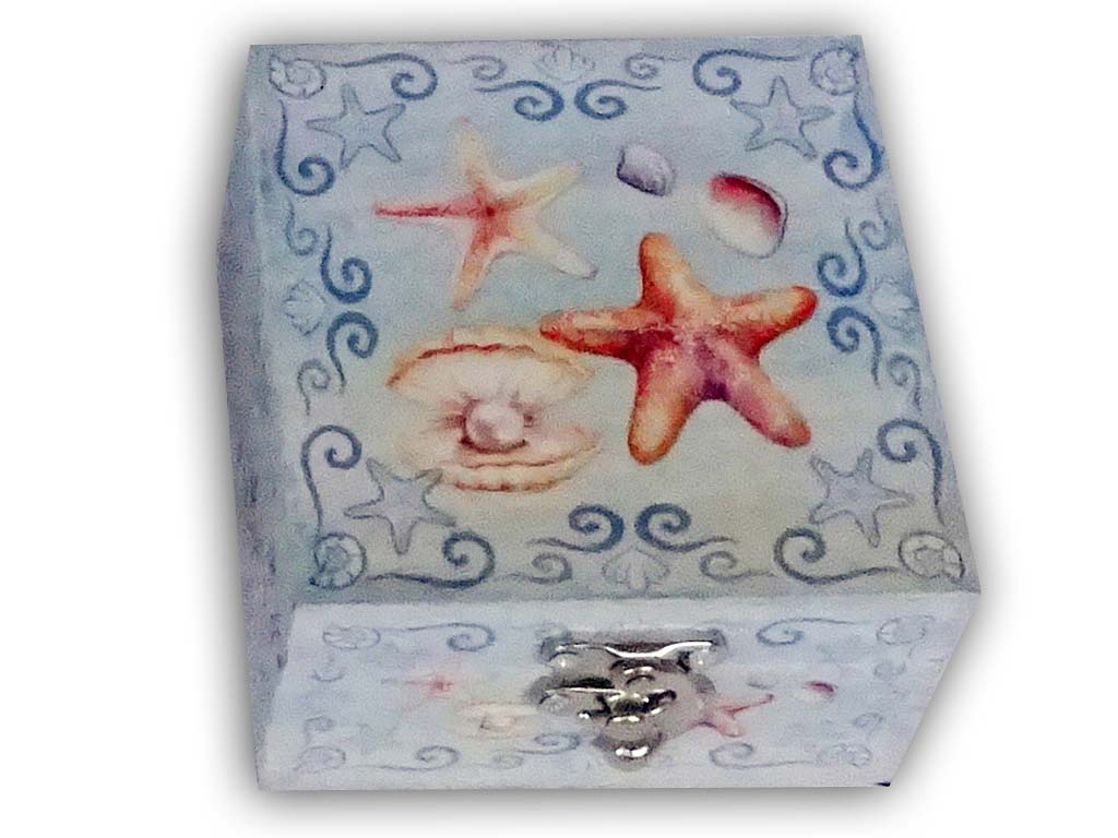 SCATOLE LEGNO 10.3*11*6.3 CM DECORO CONCH 