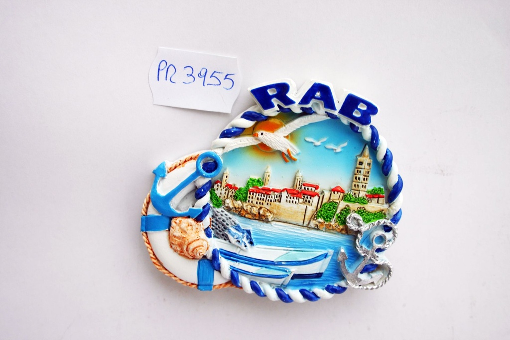 MAGNETE RESINA TONDO BIANCO/BLU RAB 