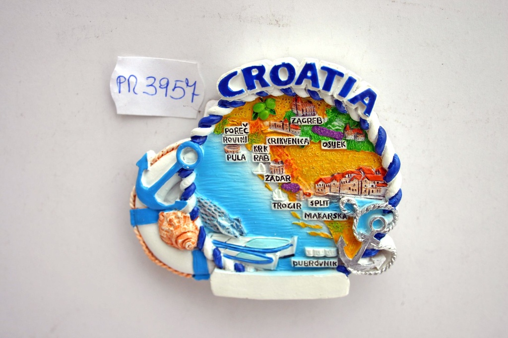 MAGNETE RESINA TONDO BIANCO/BLU MAPPA CROATIA 