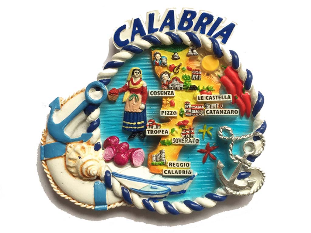 MAGNETE TONDO BIANCO E BLU CALABRIA MAPPA 