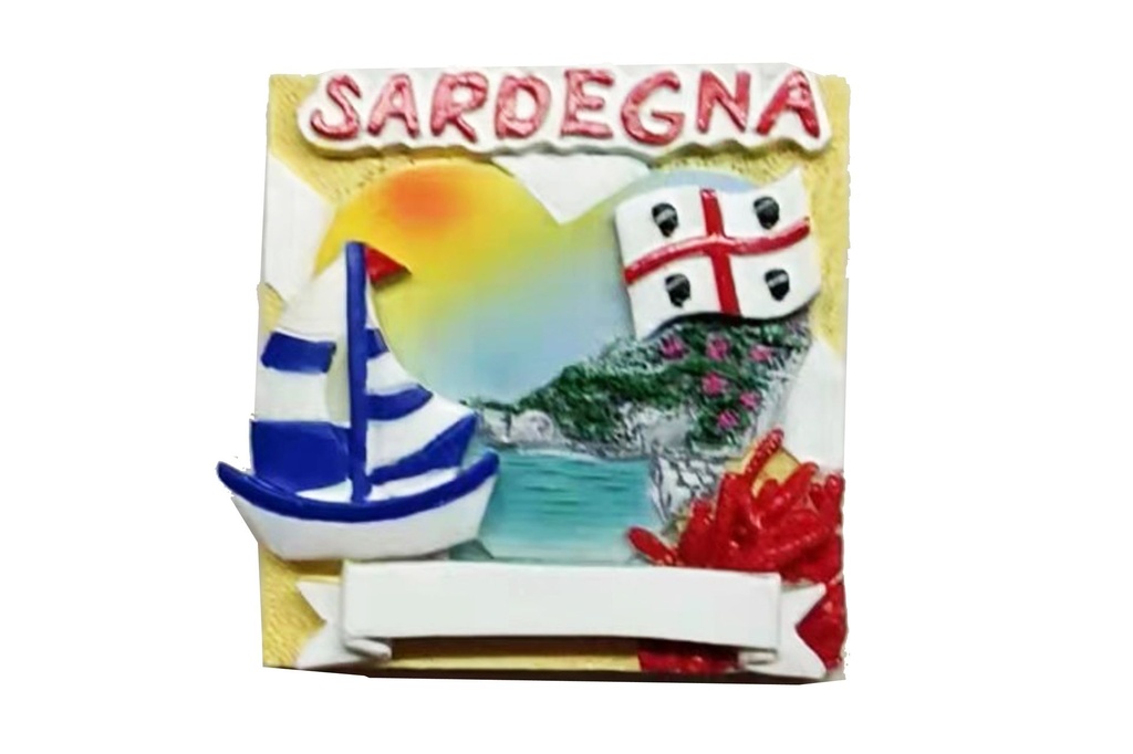 MAGNETE RESINA QUADRATO CORALLI E BARCA SARDEGNA 