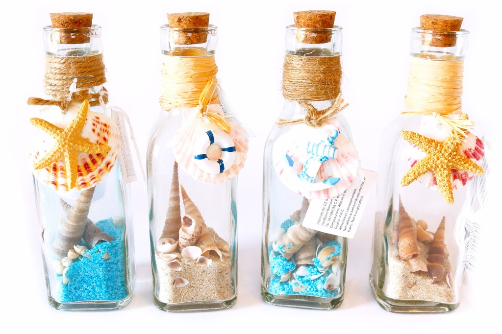 STAKLENA BOČICA S PIJESKOM I ŠKOLJKAMA CM 16  