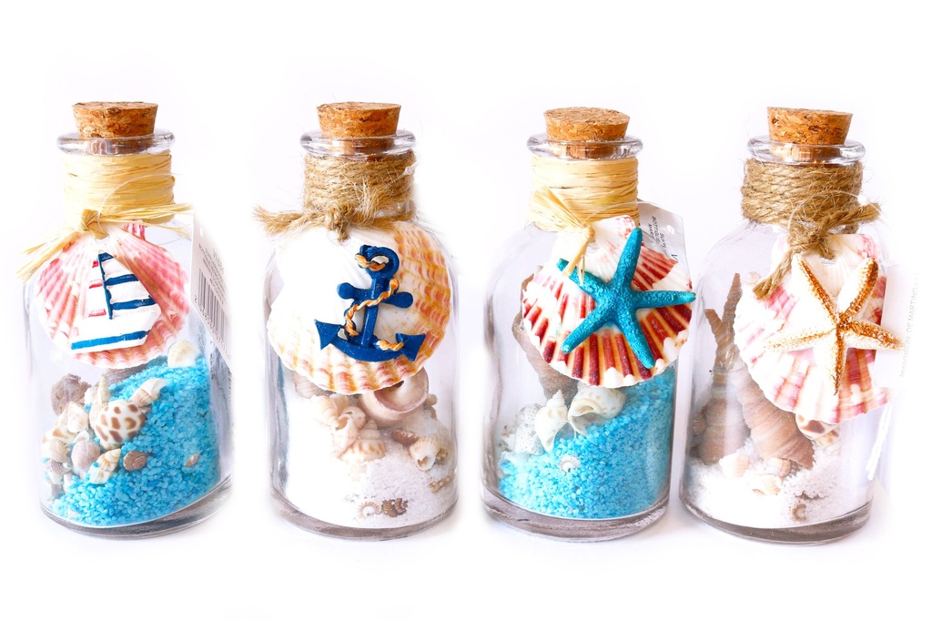 STAKLENA BOČICA S PIJESKOM I ŠKOLJKAMA CM 11  