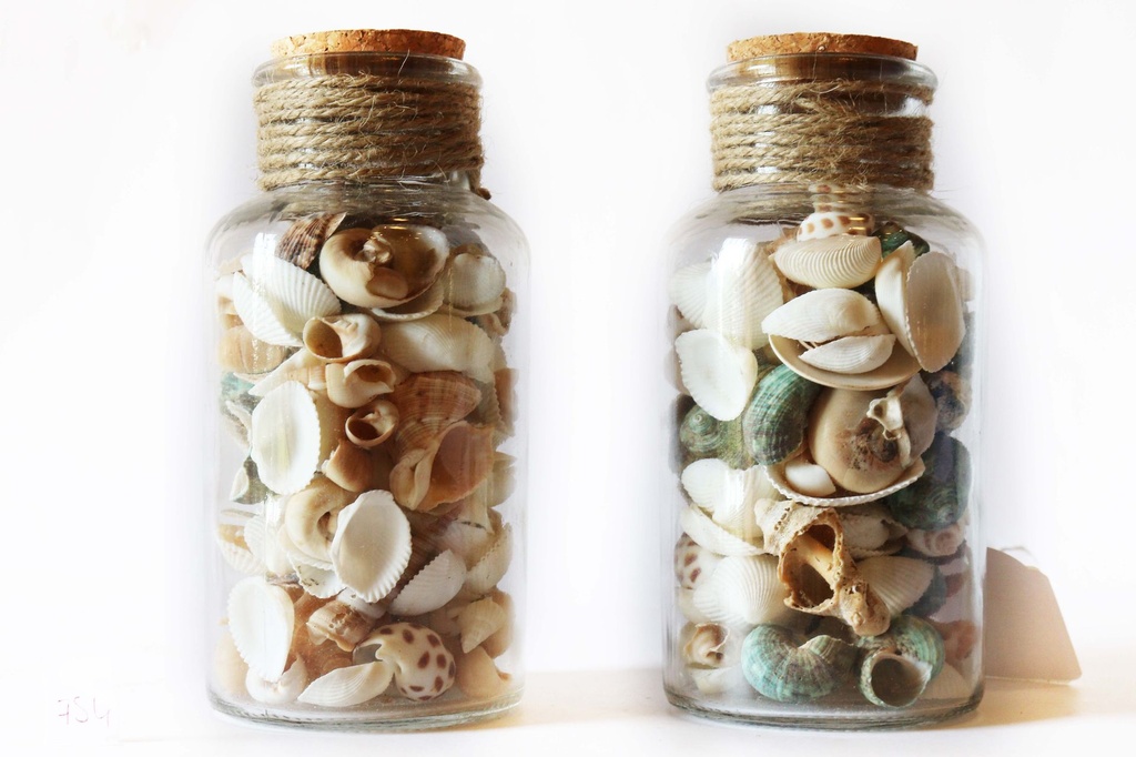 STAKLENA BOČICA S PIJESKOM I ŠKOLJKAMA  11CM 