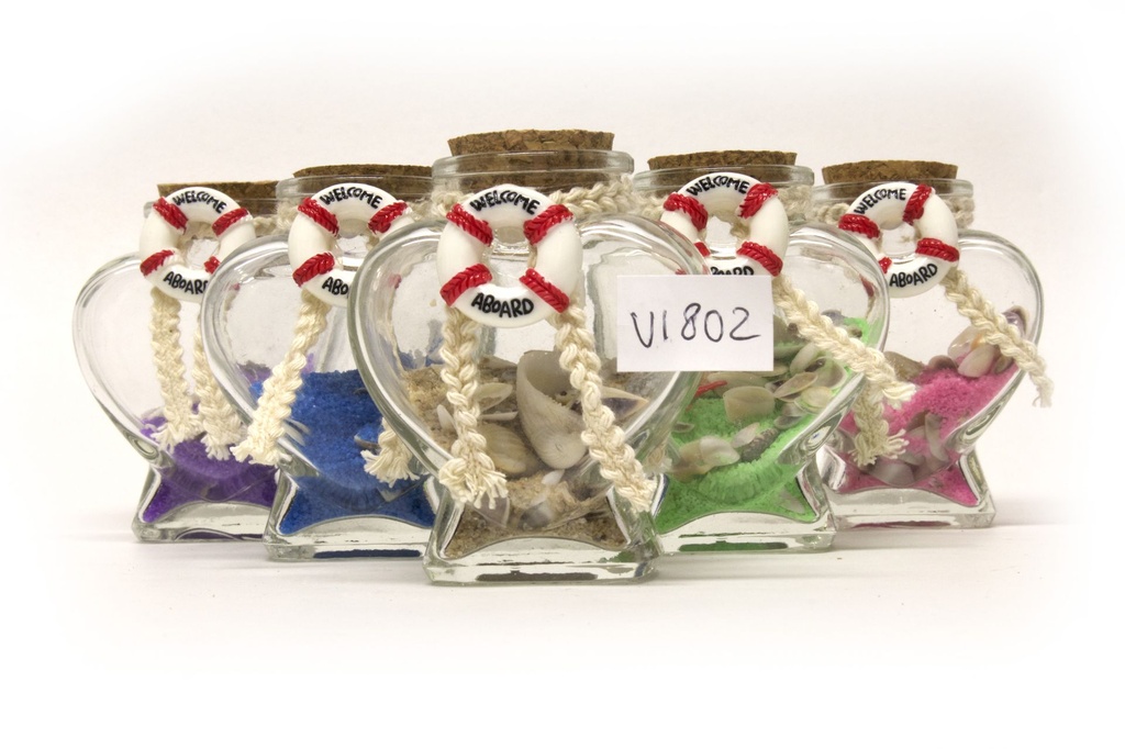 STAKLENA BOČICA S PIJESKOM I ŠKOLJKAMA  H8*4 CM  