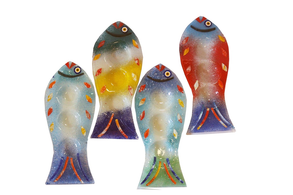 PORTACENDELE PESCE VETRO COL ASS 