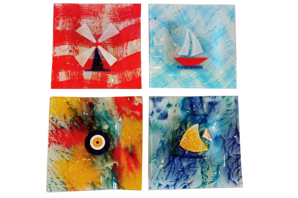 PIATTO VETRO QUADRATO 15*15 CM COL ASS 