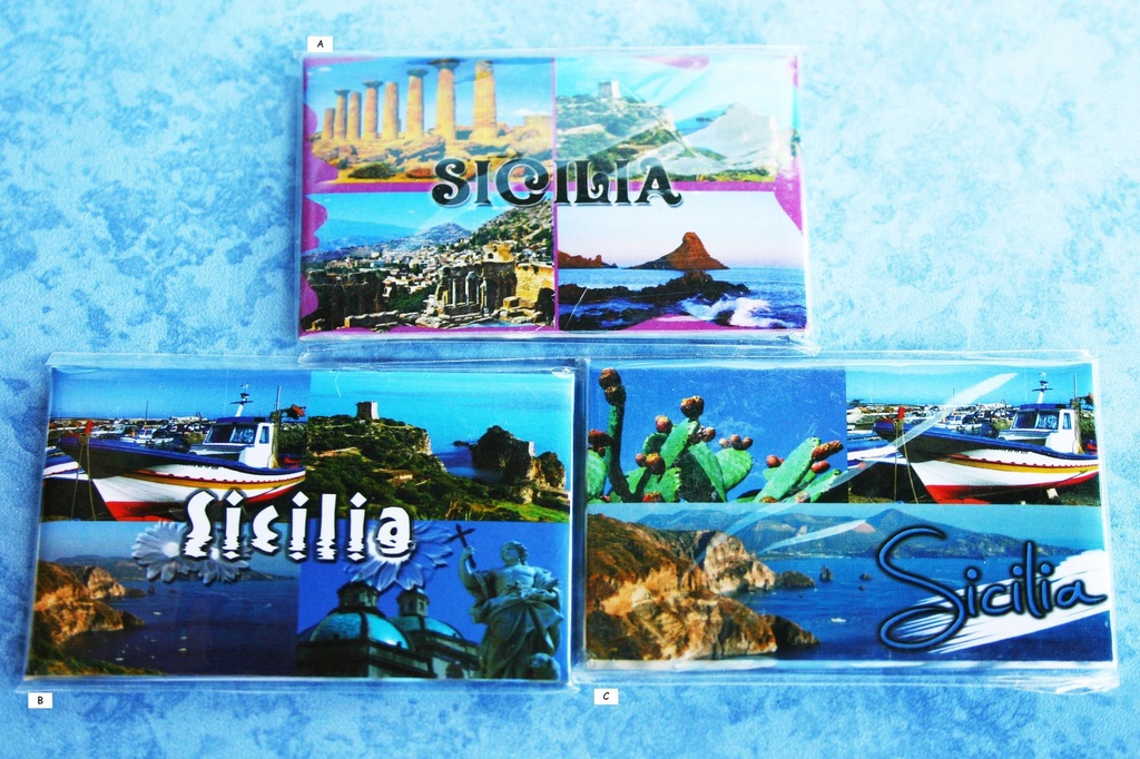 CARTOLINA MAGNETE SICILIA 4 VEDUTE MARE 