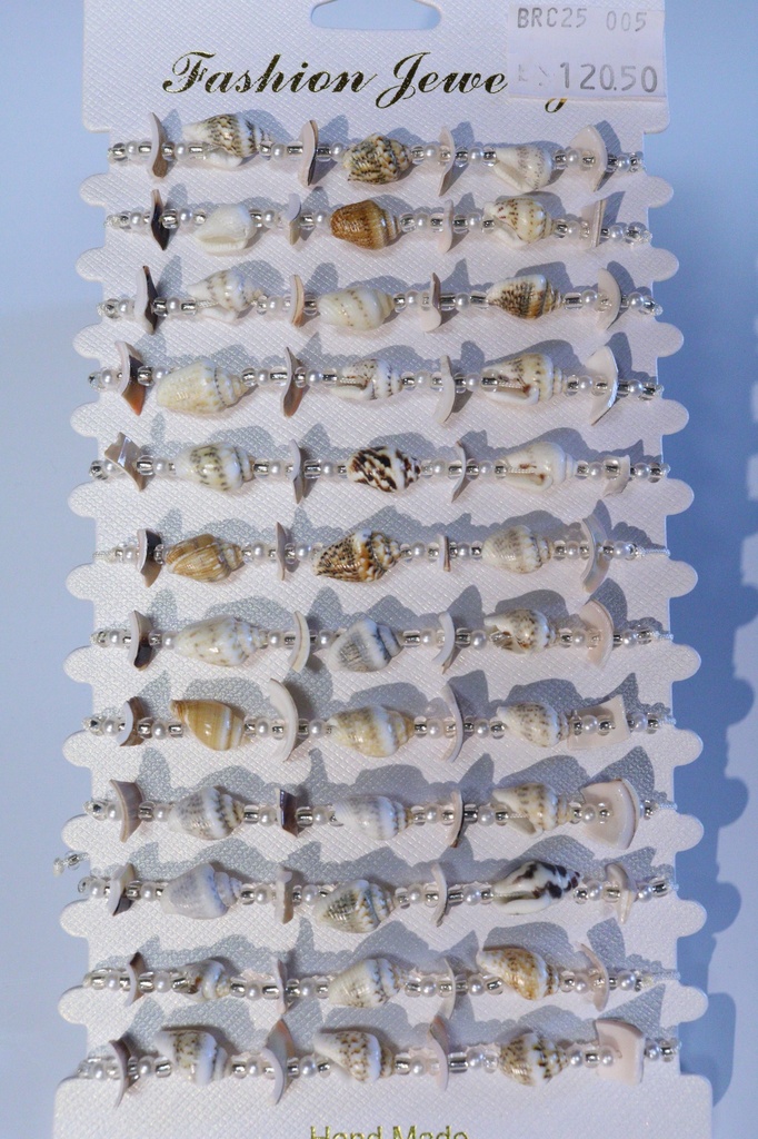 BRACCIALE CORDA, PERLINE E CONCHIGLIA