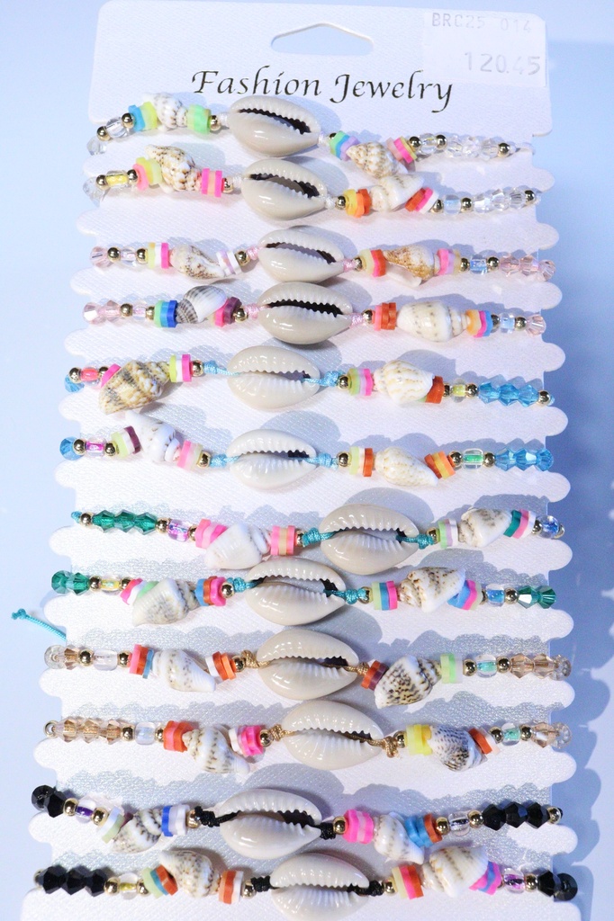 BRACCIALE CORDA, PERLINE E CONCHIGLIA