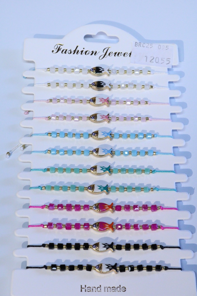 BRACCIALE PERLINE E METALLO PESCE