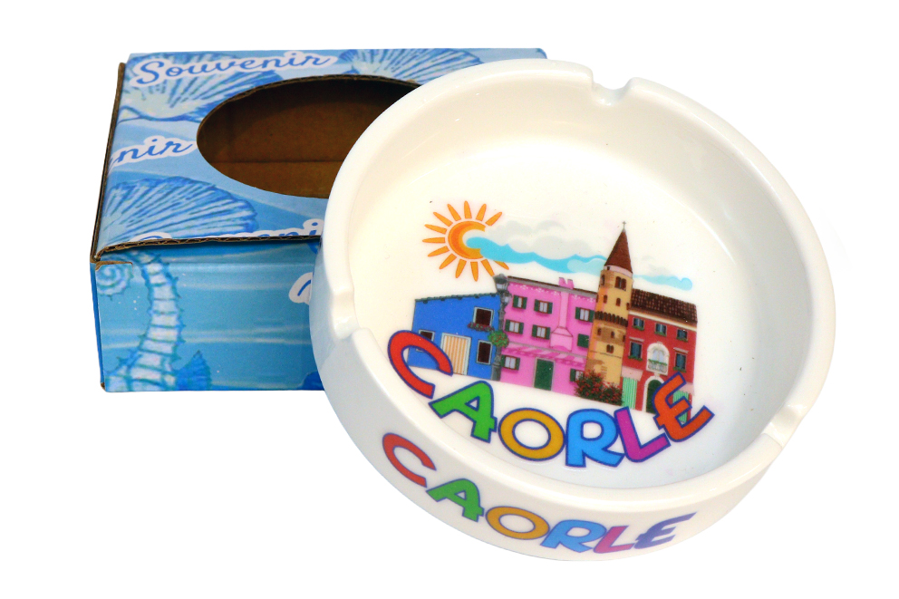 POSACENERE CERAMICA BORDO DORATO CON DECALCO JESOLO E SCATOLA (copia)