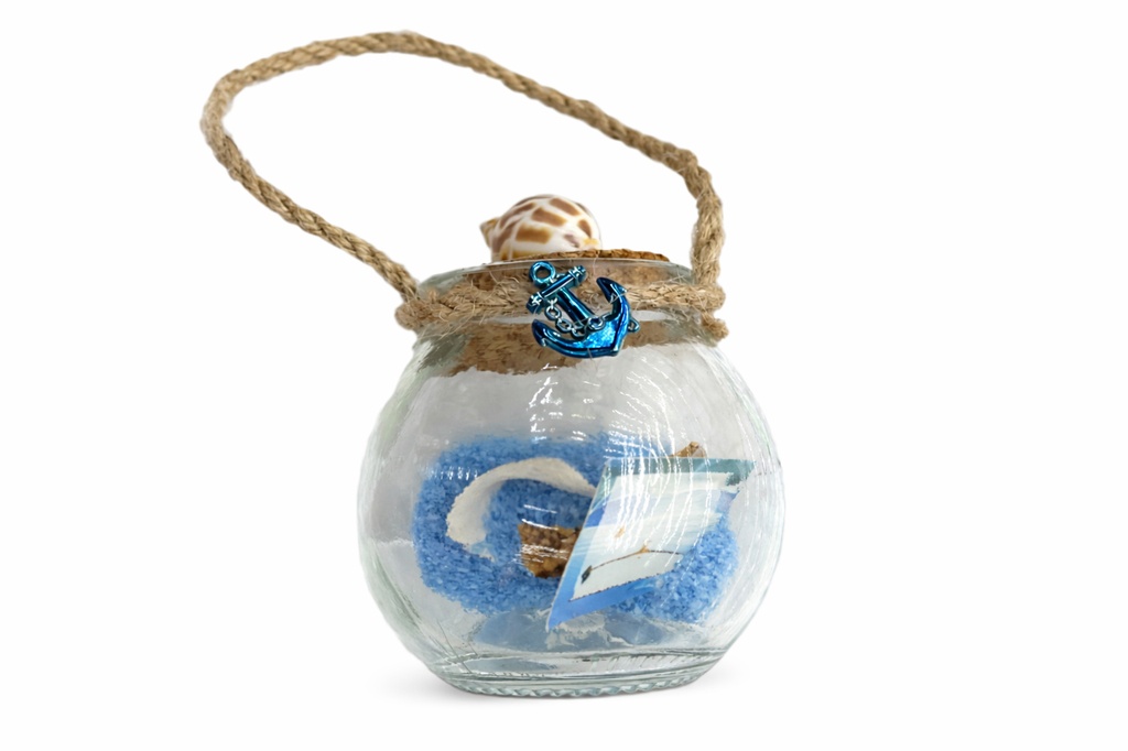 BOTTIGLIETTE VETRO FIORE CON CONCH E SABBIA CHIUSURA SOGG RESINA 7*4.5 CM (copia)